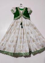 Banarasi Silk Green Festival Wear Embroidery Work Kids Frock